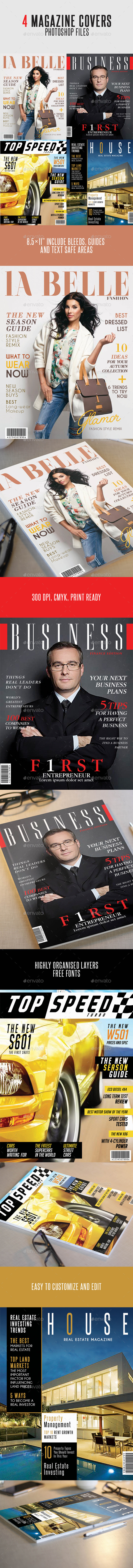 4 Magazine Cover Templates - Magazines Print Templates