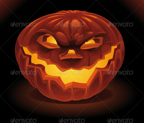 Scary Pumpkin in the Dark. - Halloween Seasons/Holidays