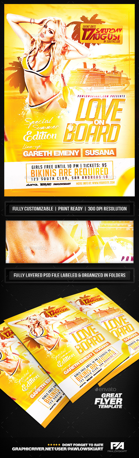 Love on Board Party Flyer Template - Clubs & Parties Events