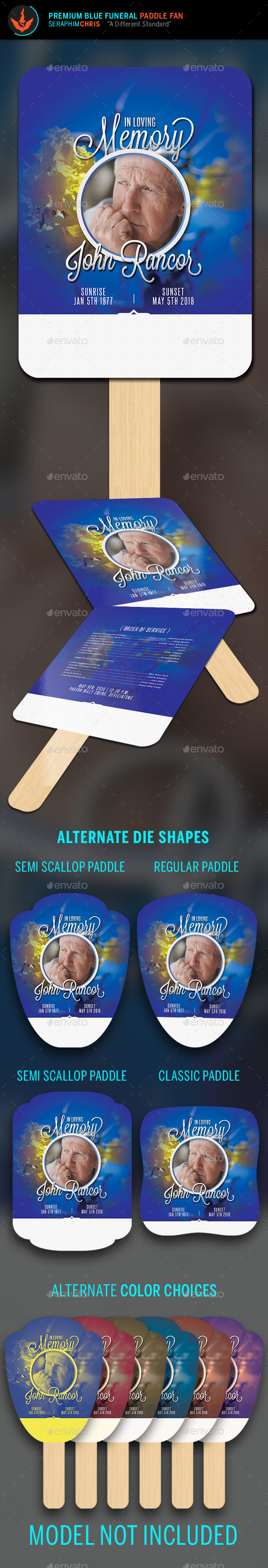 Premium Blue Funeral Paddle Fan Template - Miscellaneous Print Templates