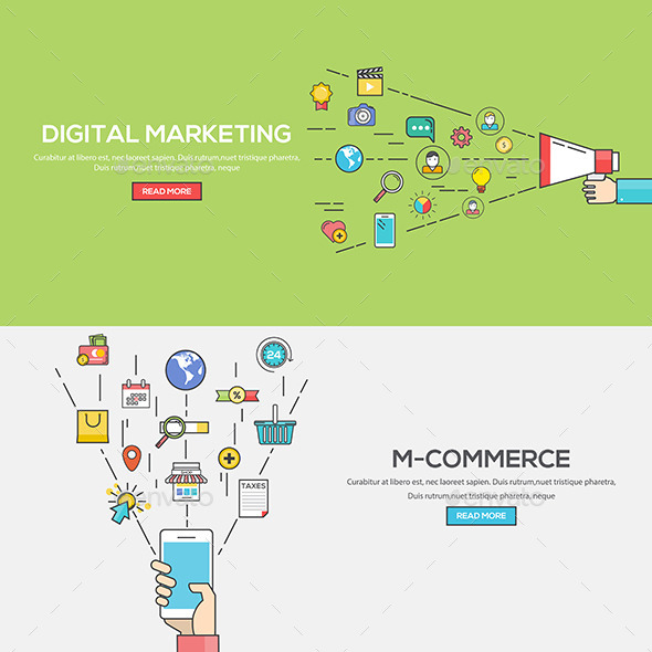 Set of Flat Line Color Banners - Commercial / Shopping Conceptual