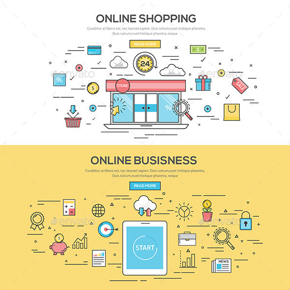 Set of Flat Line Color Banners - Concepts Business