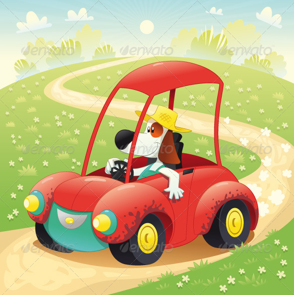 Funny Dog in a Car - Animals Characters