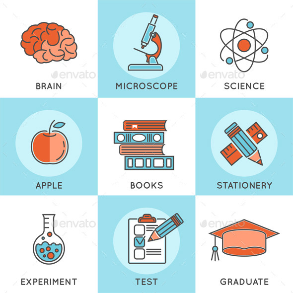Online Education Thin Lines Color Web Icon Set - Web Elements Vectors