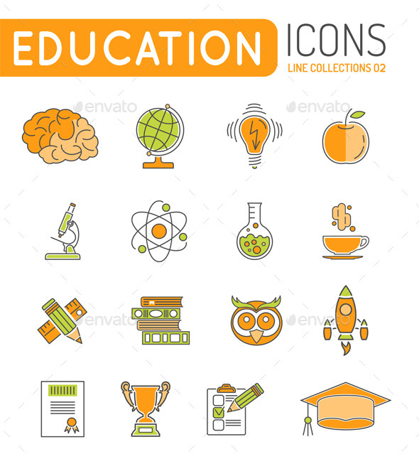 Online Education Thin Lines Color Web Icon Set - Web Elements Vectors