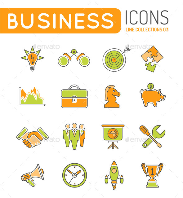 Business Strategy Thin Lines Color Web Icon Set Business Strategy Thin Lines Color Web Icon Set