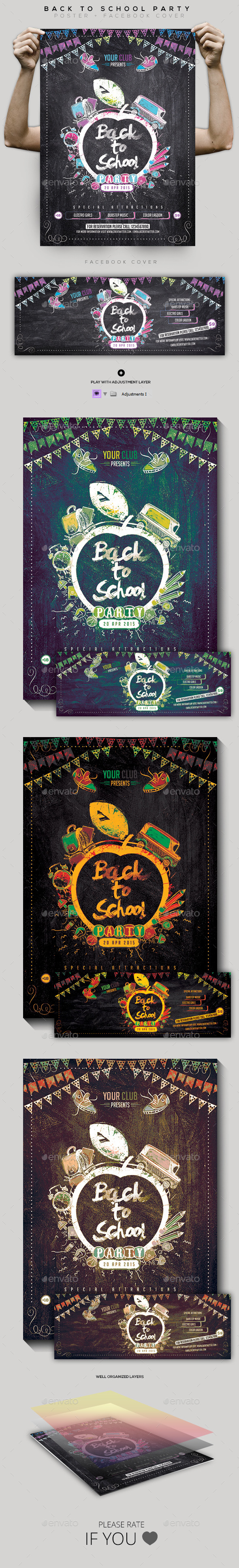 Back to School Party Flyer/ Poster/ Facebook Cover - Clubs & Parties Events