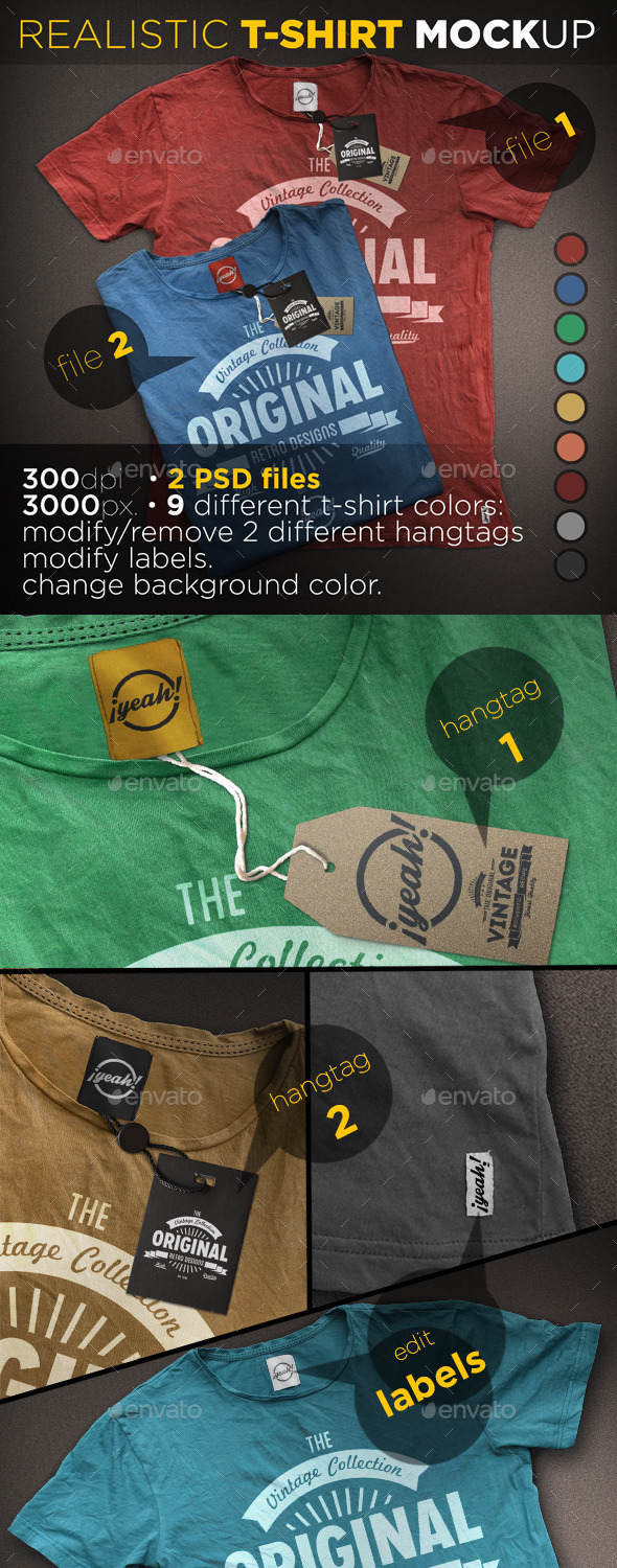 T-Shirt Mockup with Realistic Hangtag - T-shirts Apparel