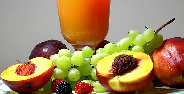 Fruits and Fruit Juice on White