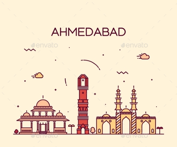 Ahmedabad Skyline Vector Illustration Linear Ahmedabad Skyline Vector Illustration Linear