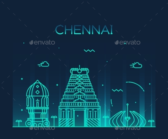 Chennai Skyline Trendy Vector Illustration Linear Chennai Skyline Trendy Vector Illustration Linear