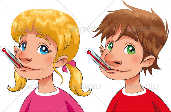Boy and Girl with Thermometer