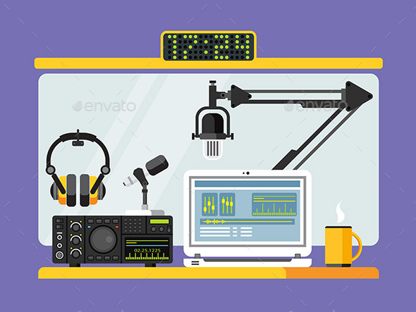 Professional Radio Station Studio With Microphones - Technology Conceptual