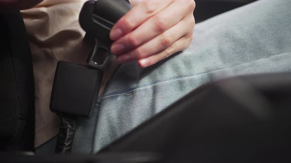 Driver Fastens Seat Belt in Car  10 BIT