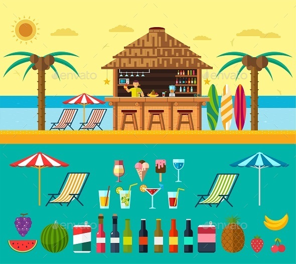 Tropical Beach with a Bar on the Beach - Travel Conceptual