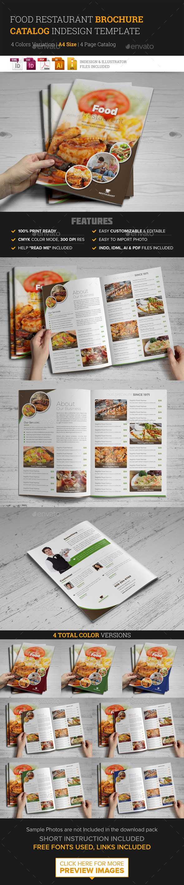 Food Restaurant Bifold Brochure InDesign Template Food Restaurant Bifold Brochure InDesign Template