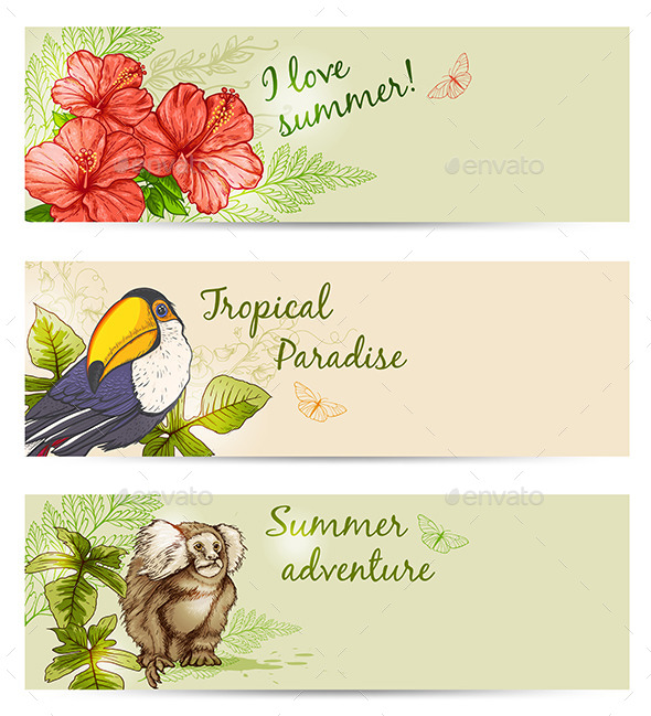 Summer Tropical Banners - Animals Characters
