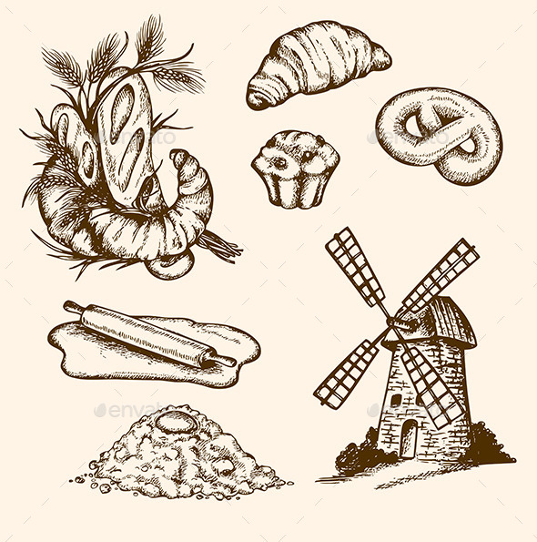 Set of Vintage Bakery Items - Food Objects