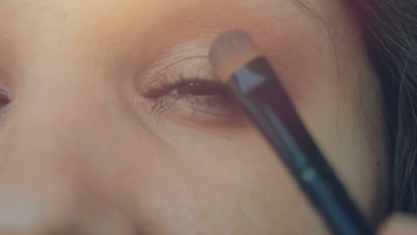 Eye Makeup Woman Applying Eyeshadow Powder