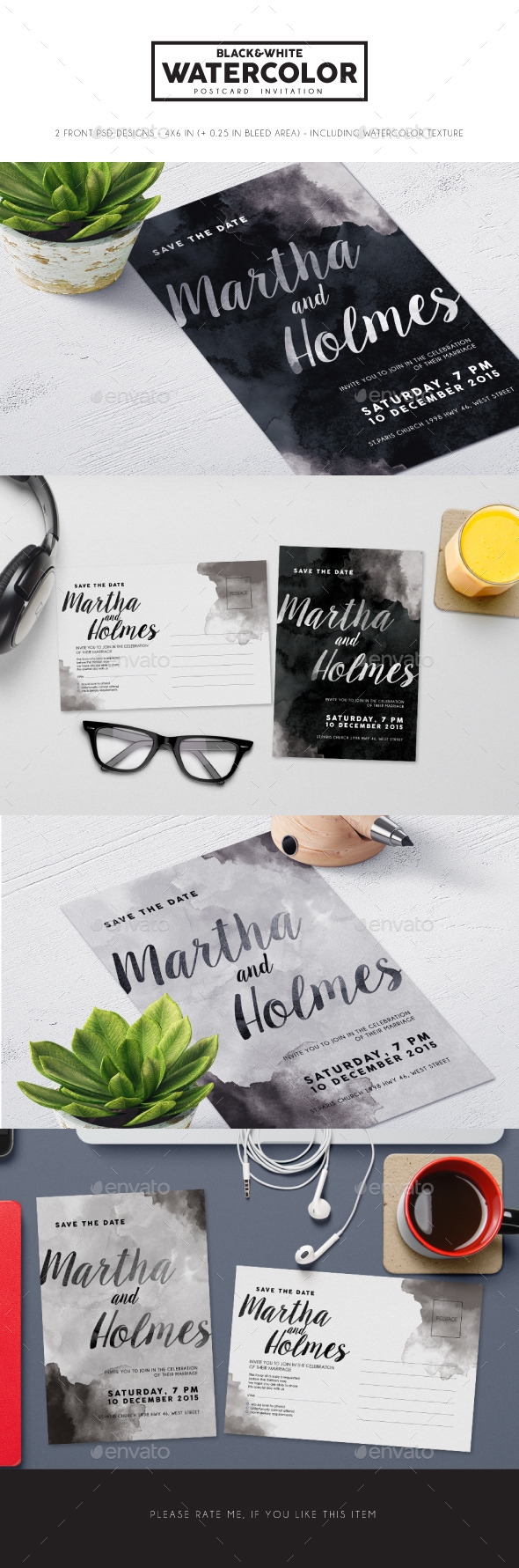 Black & White Watercolor Invitation - Invitations Cards & Invites