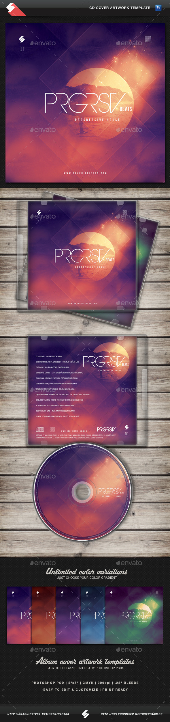 Progressive Beats vol1 - CD Cover Artwork Template - CD & DVD Artwork Print Templates