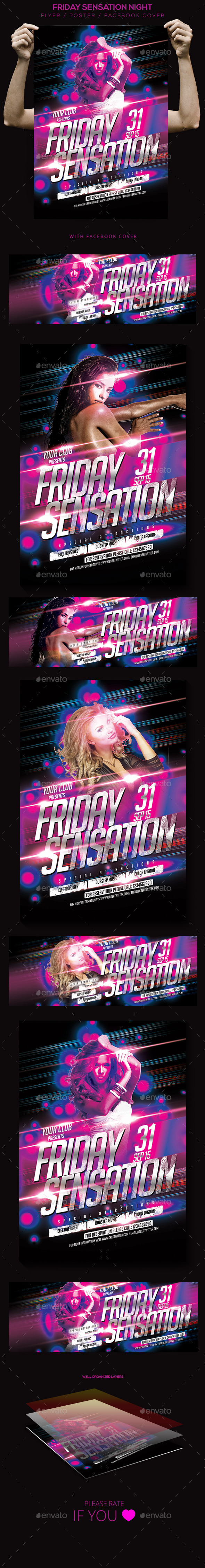 Friday Sensation Flyer / Poster / Facebook Cover - Clubs & Parties Events
