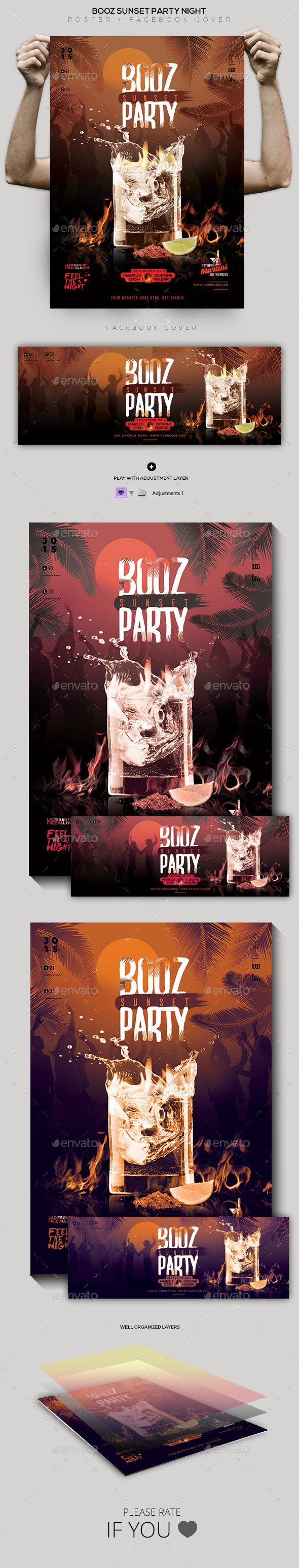 Booz Sunset Party Flyer / Poster / Facebook Cover - Clubs & Parties Events