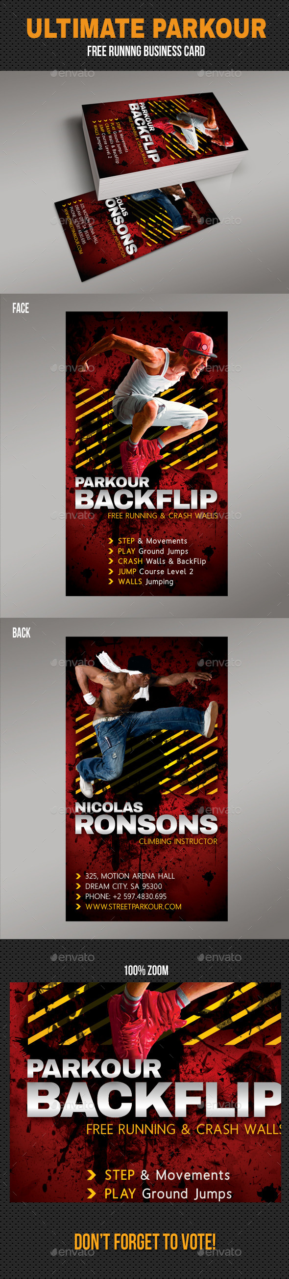 Ultimate Parkour Free Running Business Card V2 - Business Cards Print Templates