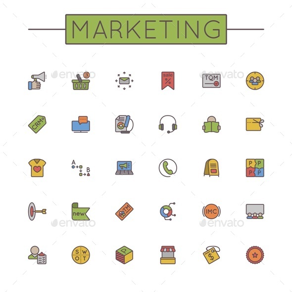 Vector Colored Marketing Line Icons - Business Icons
