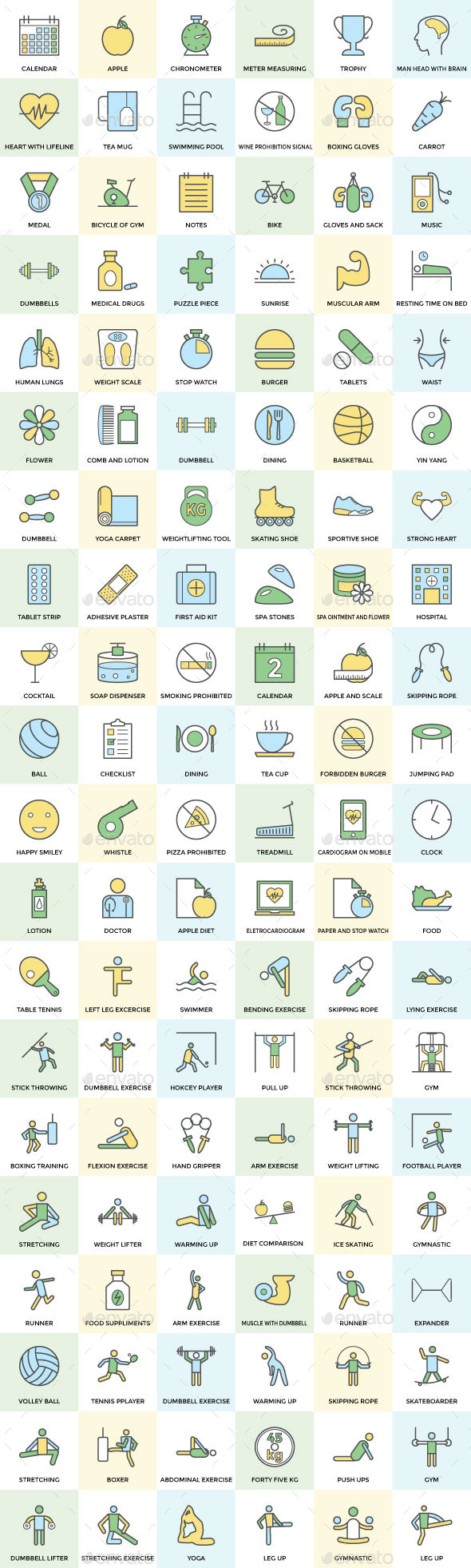 100+ Fitness and Health Icon Set - Icons