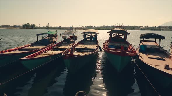 Time lapse video of khmer fishing boats in mooring showing the livelihood and culture of Cambodia alt