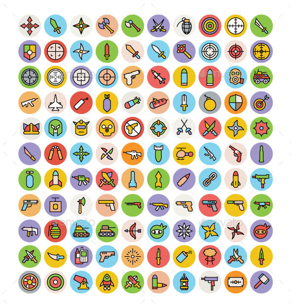 100+ Weapon Icons Set - Icons