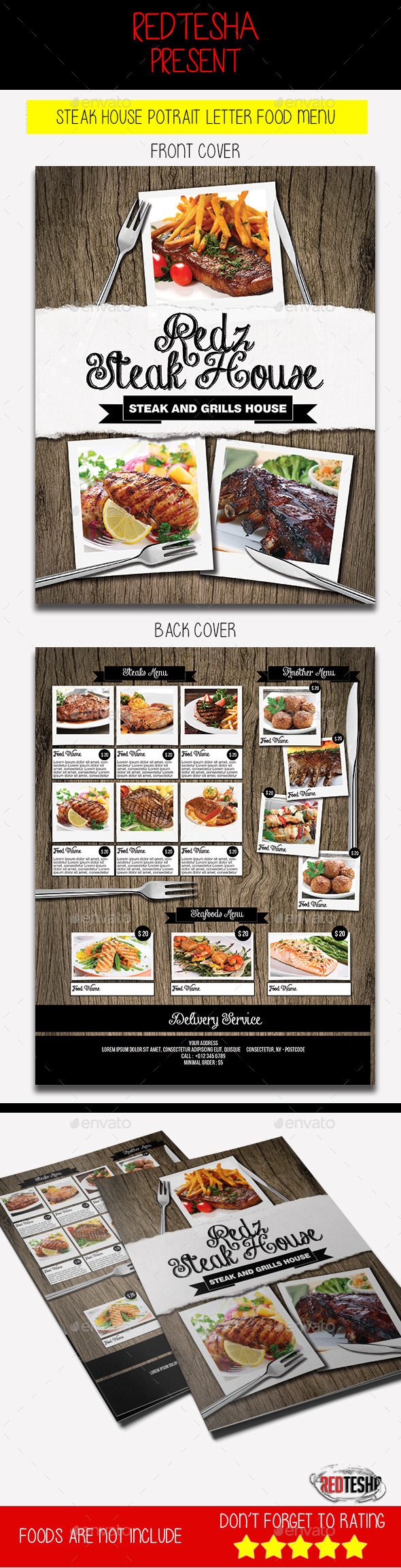 Steak House Potrait Letter Food Menu - Food Menus Print Templates