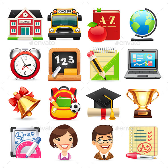 Set of School Icons - Man-made objects Objects