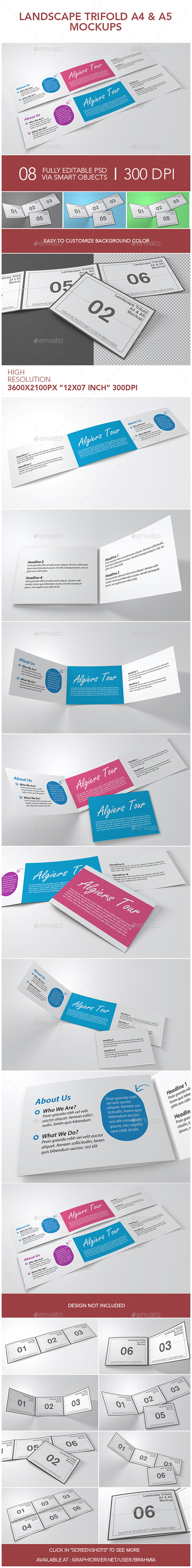 Landscape Trifold A4 & A5 Mockups - Brochures Print