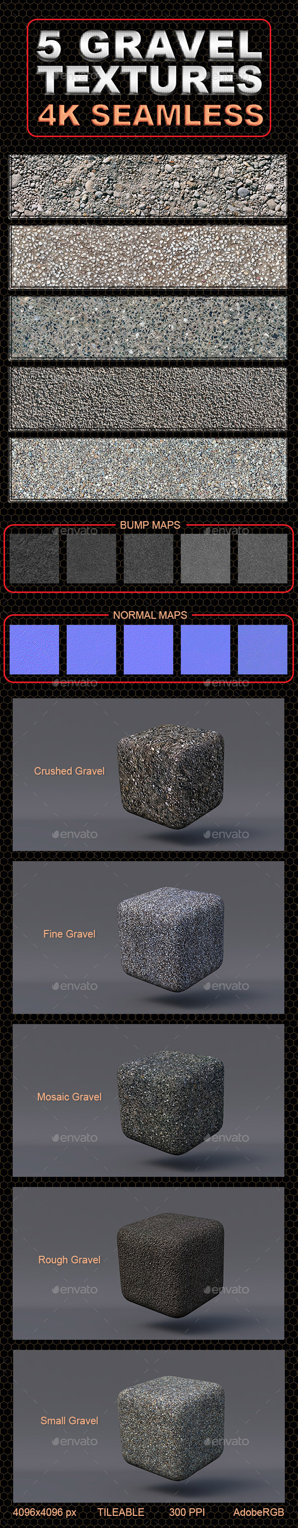 5 Gravel Textures - 3Docean 12508465