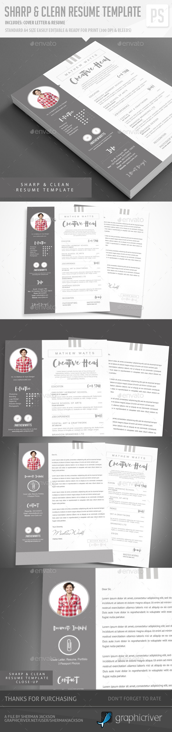 Sharp & Clean Resume for Photoshop - Resumes Stationery
