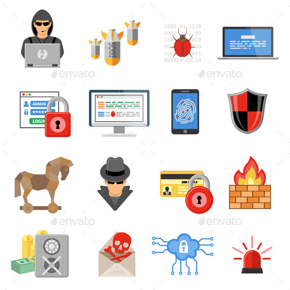 Internet Security Flat Icon Set - Web Technology