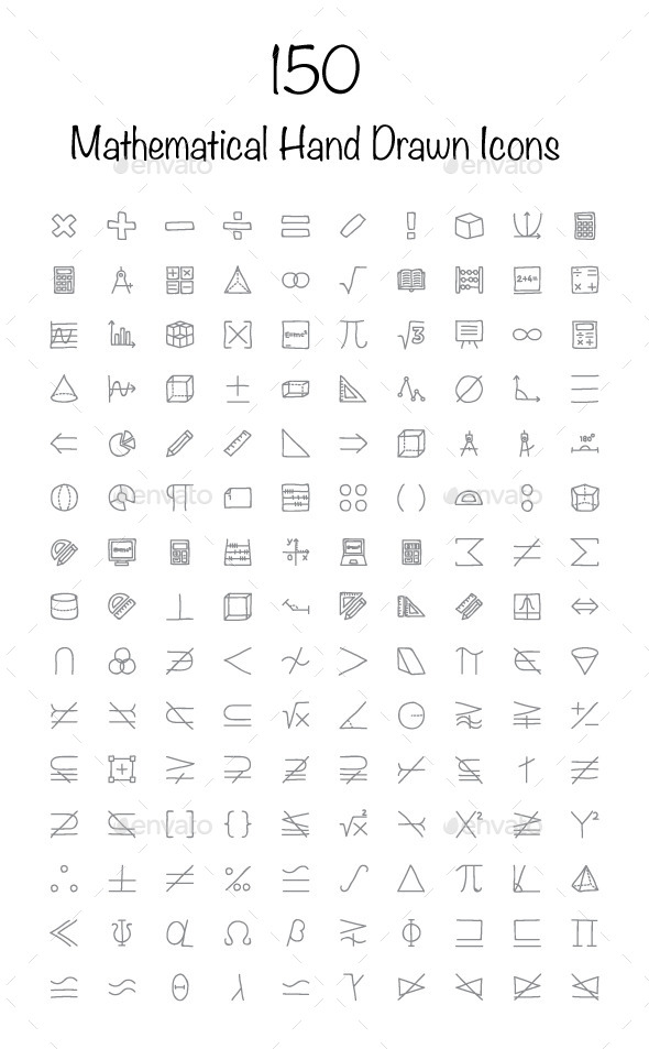 150 Mathematical Hand Drawn Icons - Icons