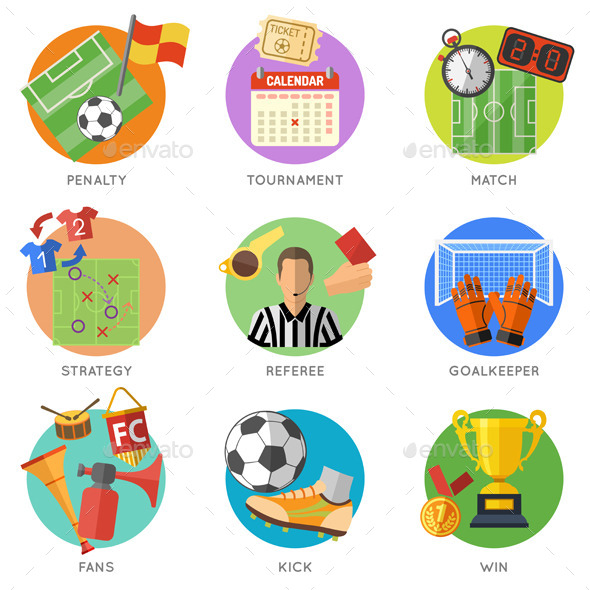 Soccer Flat Icon Set - Sports/Activity Conceptual