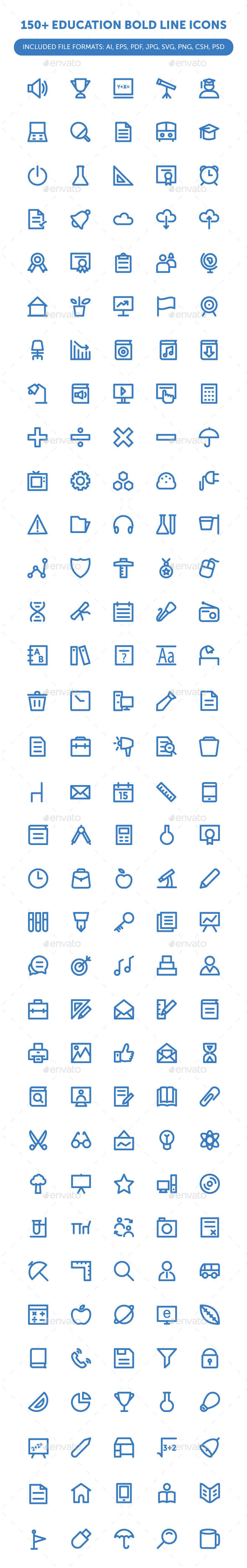 150+ Education Bold Line Icons - Icons