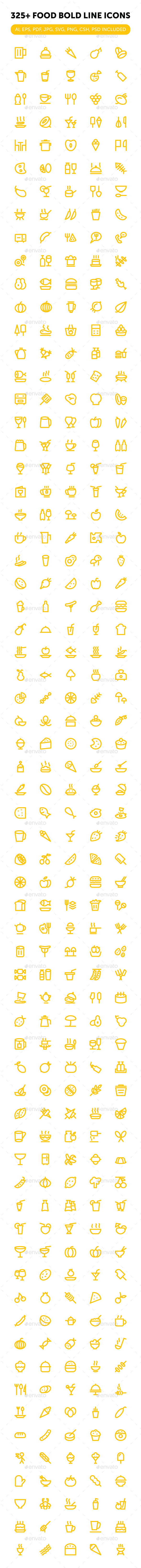 325+ Food Bold Line Icons - Food Objects