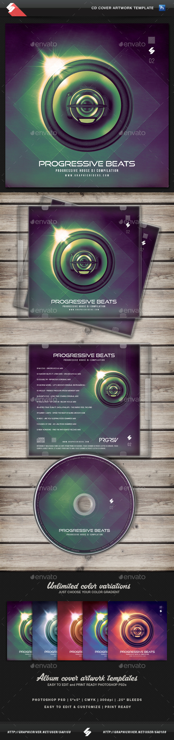 Progressive Beats vol2 - CD Cover Artwork Template - CD & DVD Artwork Print Templates