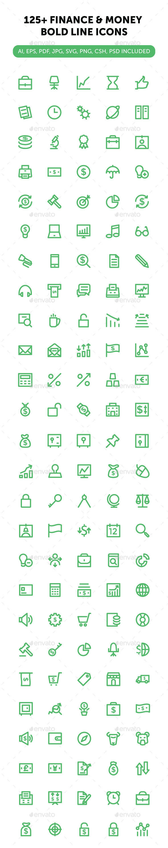 125+ Finance and Money Bold Line Icons - Icons