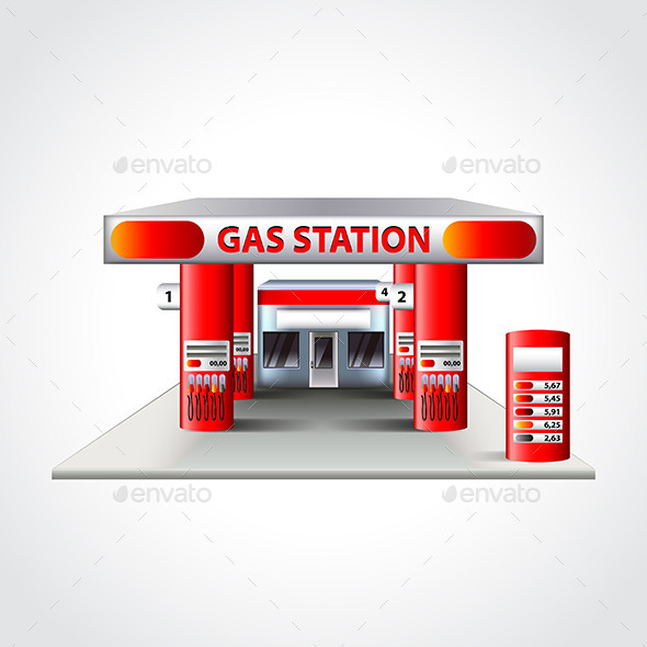 Gas Station Building Isolated Vector Illustration - Man-made Objects Objects