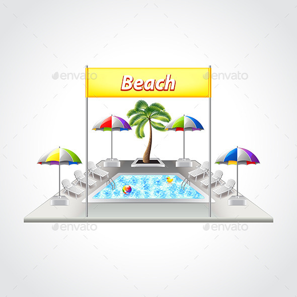 Beach with Swimming Pool Isolated Vector - Man-made Objects Objects