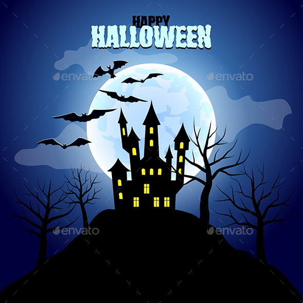 Forest with Castle and moon Halloween Background - Halloween Seasons/Holidays