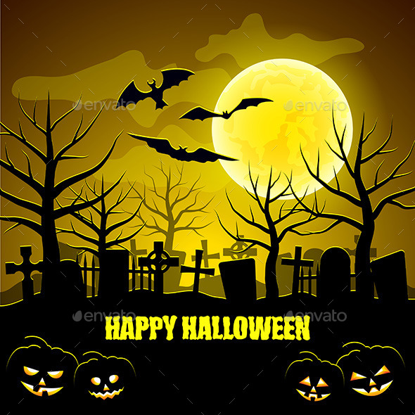 Graveyard in Forest and Pumpkins Halloween - Halloween Seasons/Holidays