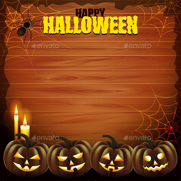 Four Pumpkins on Wood Background - Halloween Seasons/Holidays