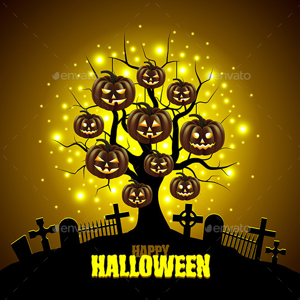 Magic Tree with Pumpkins Halloween Background - Halloween Seasons/Holidays